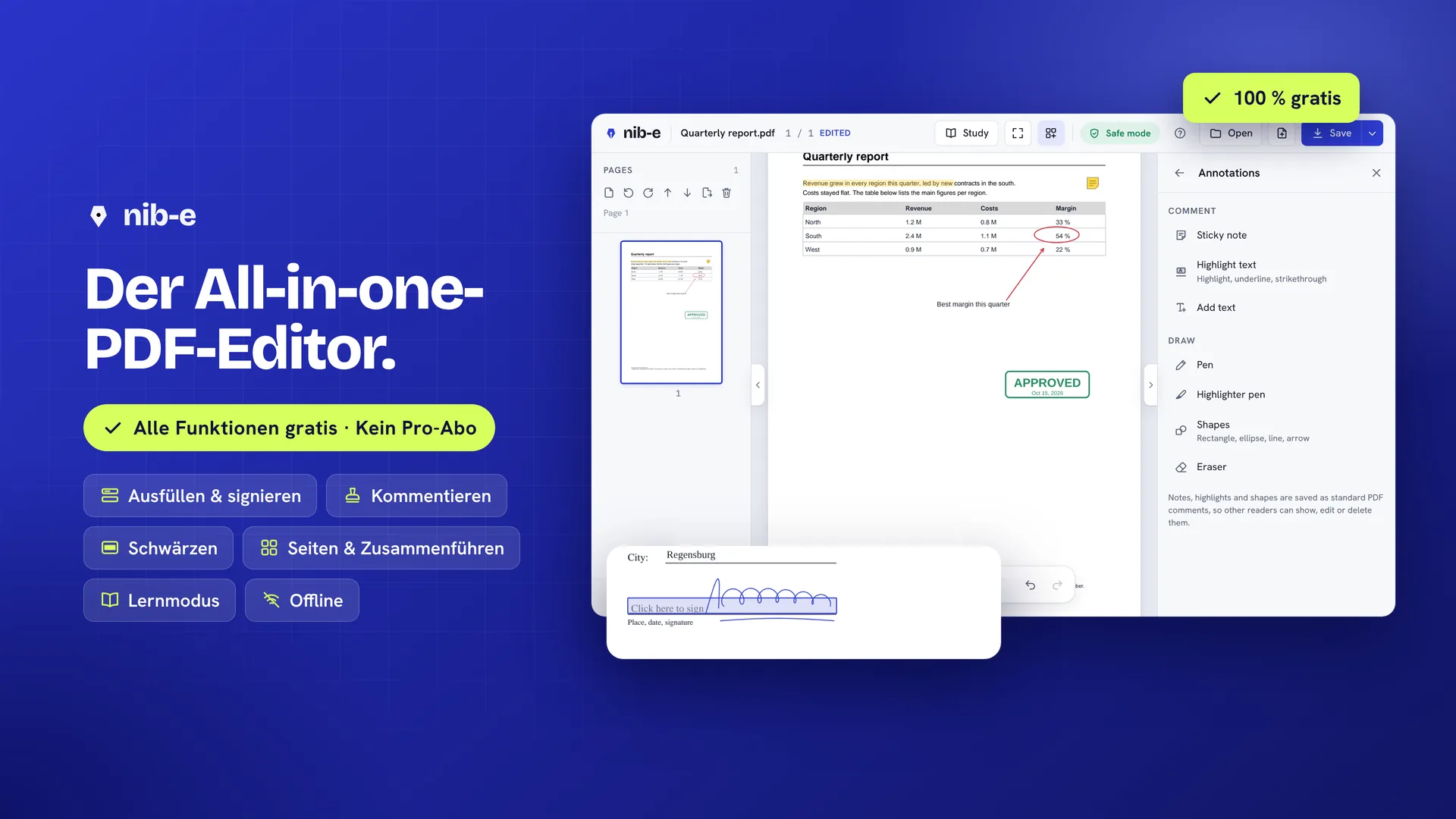 Der All-in-one-PDF-Editor. Alle Funktionen gratis, kein Pro-Abo.