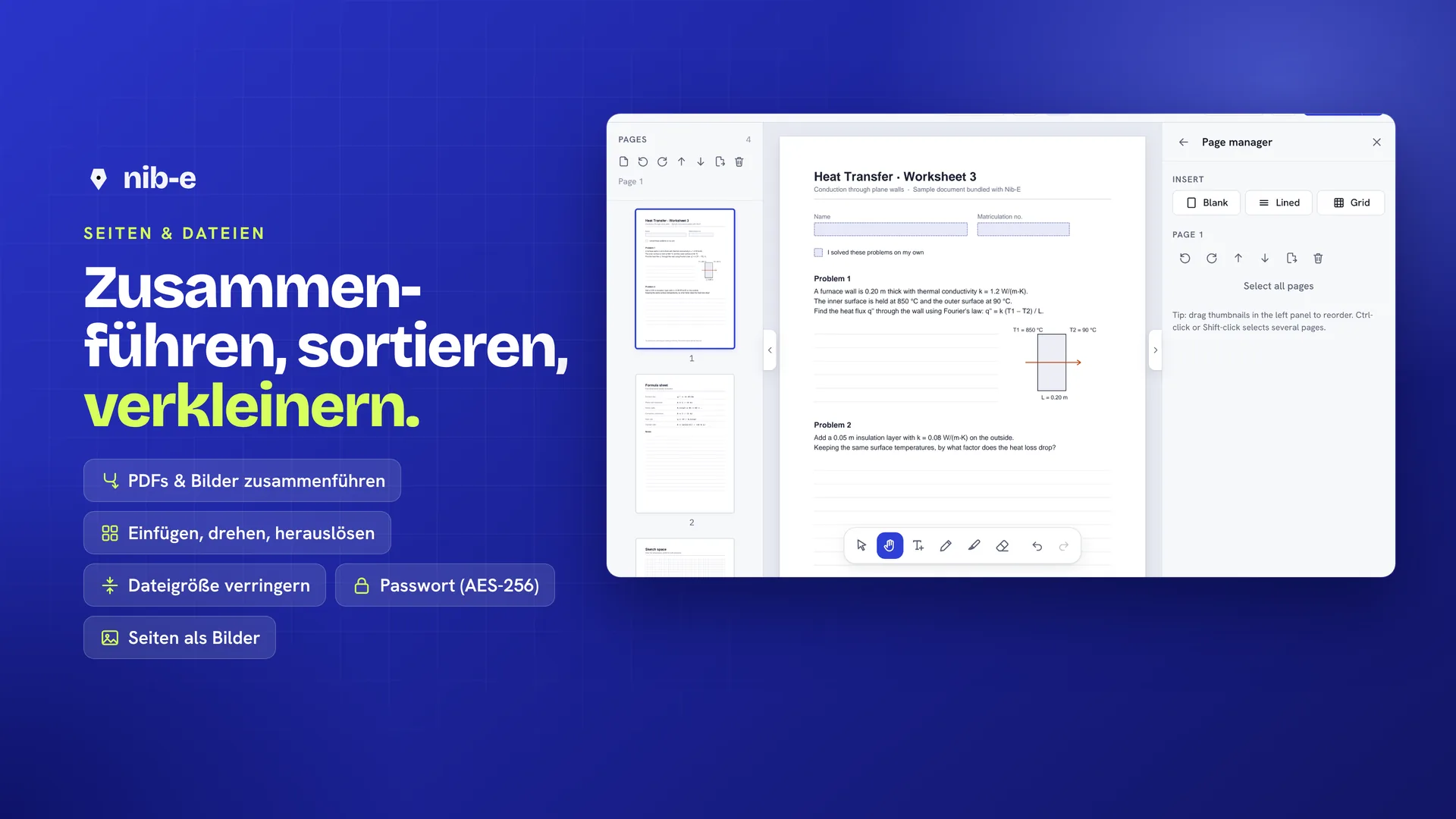 Zusammenführen, sortieren, verkleinern: die Seitenverwaltung mit Vorschaubildern.